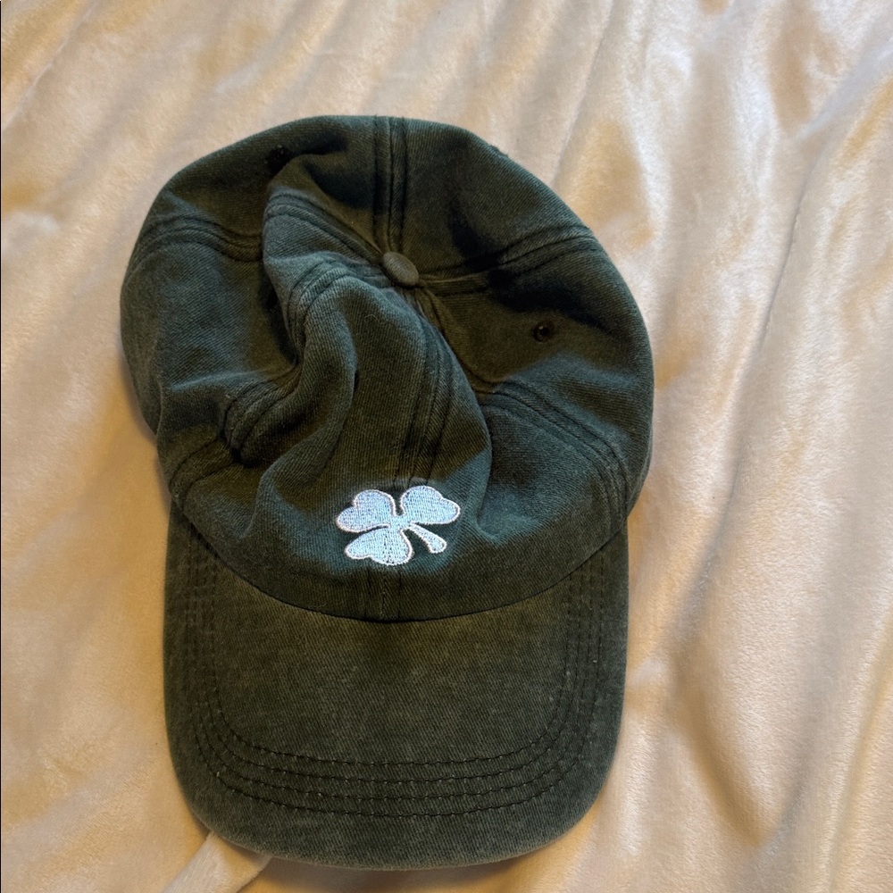 Green Baseball Cap with White Clover